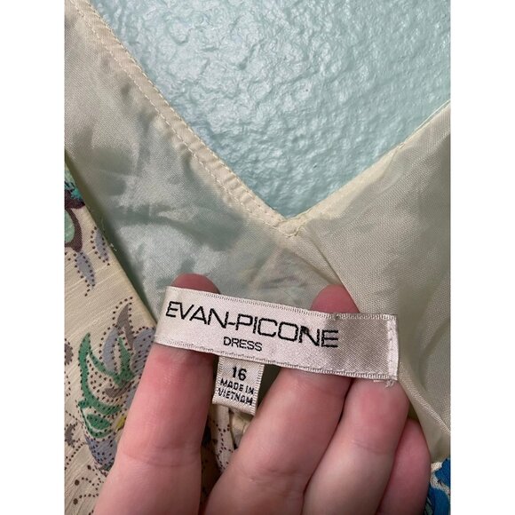 Vintage Evan Picone‎ Women's Blue Green Boho Sleeveless Midi Dress Size 16 - Picture 7 of 10